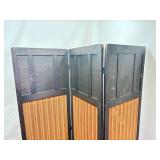 Antique Wood and Cloth Folding 3 Panel Room Divider/Privacy Screen