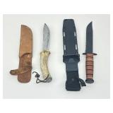 NEW K-Bar USMC Fixed Blade Fighting Knife, and a Vintage Stag Horn Fixed Blade Knife