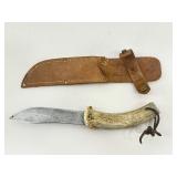NEW K-Bar USMC Fixed Blade Fighting Knife, and a Vintage Stag Horn Fixed Blade Knife
