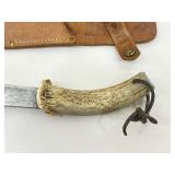 NEW K-Bar USMC Fixed Blade Fighting Knife, and a Vintage Stag Horn Fixed Blade Knife