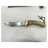 NEW K-Bar USMC Fixed Blade Fighting Knife, and a Vintage Stag Horn Fixed Blade Knife