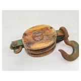 Antique Upton Wilton Wood Block and Tackle Pulley