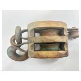 Antique Upton Wilton Wood Block and Tackle Pulley