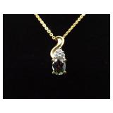 .925 Sterling Silver Alexandrite Crystal Vermeil Pendant Necklace