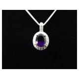 .925 Sterling Silver Amethyst Crystal Pendant Necklace