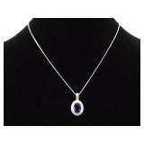 .925 Sterling Silver Amethyst Crystal Pendant Necklace