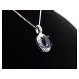 .925 Sterling Silver Amethyst Crystal Pendant Necklace