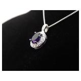 .925 Sterling Silver Amethyst Crystal Pendant Necklace