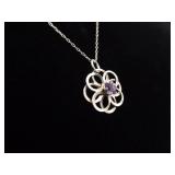 .925 Sterling Silver Amethyst Flower Pendant Necklace