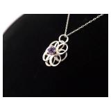 .925 Sterling Silver Amethyst Flower Pendant Necklace