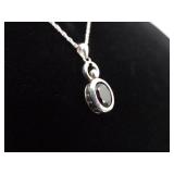 .925 Sterling Silver Garnet Lady Form Pendant Necklace