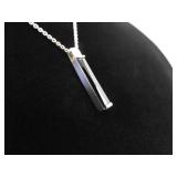 .925 Sterling Silver Obsidian Bar Pendant Necklace