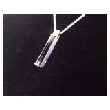 .925 Sterling Silver Obsidian Bar Pendant Necklace