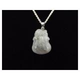 .925 Sterling Silver Carved Gray Quartz Protection Amulet Pendant Necklace