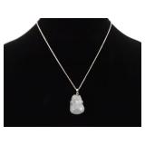 .925 Sterling Silver Carved Gray Quartz Protection Amulet Pendant Necklace