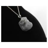 .925 Sterling Silver Carved Gray Quartz Protection Amulet Pendant Necklace