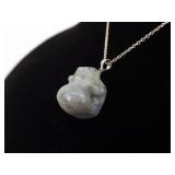 .925 Sterling Silver Carved Gray Quartz Protection Amulet Pendant Necklace