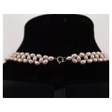 .925 Sterling Silver Clasp Genuine Pink Pearl Necklace