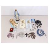 Lot of Misc Catholic Christian Statuettes, Rosaries, Charms, etc.