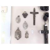Lot of Misc Catholic Christian Statuettes, Rosaries, Charms, etc.