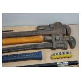 Assorted Tools - Hammer, Adjustable Wrenches, Chisles