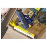 Assorted Painting Tools and Supplies - Rollers, Paint, Brushes