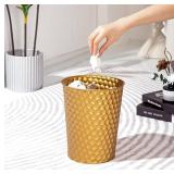Venalys Small Metal Trash Can Wastebasket, Decorative Honeycomb Garbage Can Waste Basket, Modern Farmhouse Round Trash Bin for Bathroom, Bedroom, Kitchen and Office (Gold)