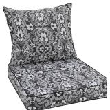 Favoyard Outdoor Seat Cushion 24 x 24 x 4 in Waterproof Pattern Fade Resistant Cover Removable Patio Furniture Cushions Deep Seat & Back Cushion Set with Adjustable Straps for Patio Chair Sofa Couch