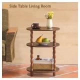 MaxSmeo Side Table with Charging Station, 3-Tier Small End Table with USB Ports and Outlets, Modern Oval Night Stand Accent Table for Living Room, Bedroom, Rustic Brown