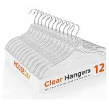 HOUSE DAY Clear Plastic Hangers 12 Pack, Durable Crystal Hangers for Clothes, Light Weight Plastic Dress Hanger for Women, Versatile 16.7