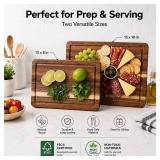 Acacia Wood Cutting Boards for Kitchen, Non-Toxic Cutting Board Set of 2, Chopping Boards with Deep Juice Groove for Meat, Cheese & Vegetables - Eco-Friendly & Medium & Small Sizes