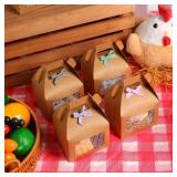 Maitys Chicken Birthday Party Favor Boxes Farm Animal Foldable Chicken Box with Raffia Grass Bow Paper Treat Goodie Boxes for Adopt Chick Party Birthday(Classic,3.94