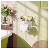Tindbea Toilet Paper Holder with Phone Shelf, Adhesive or Screw Wall Mount Toilet Tissue Roll Holder, Rustproof & Multifunctional Stainless Steel Bathroom Storage Dispenser (White)