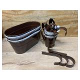 HowRU Metal Iron Flower Pots for Railing Fence Hanging Bucket Pots(5 Pcs) and Hanging Flower Pots Metal Iron Bucket Planter(10 Pcs) (Bronze)