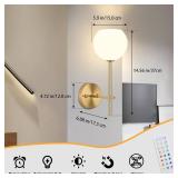 Gold Battery Operated Wall Sconces Set of 2, Rechargeable Wireless Wall Lights with Milky White Frosted Glass Shade, 12 RGB and 3CCT Dimmable, Wall Lamps with Remote for Bedroom Living Room Hallway