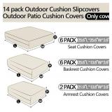 14Pieces Patio Cushion Covers Replacement Outdoor Couch Cushions Covers Splashproof Sofa Slipcovers Set with Zippers,Patio Furniture Protector Cover Only(Beige, 25.6 25.6 3.94inches)