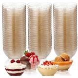 Newtay 100 Pack Gold Glitter Plastic Bowls 3oz Mini Disposable Dessert Bowl Small Serving Bowls for Party Serving Pudding Dipping Candy Cheesecake Mousse Ice Cream
