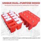 Miaowoof Homemade Popsicle Molds, 10-Cav Non-BPA Silicone Ice Pop Maker, with 50 Sticks, 50 Bags, 10 Reusable Sticks, Funnel, Brush and Ice Pop Recipe (Red)