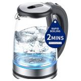 Electric Kettle Glass 2L, 1500W Fast Boiling Hot Water Boiler with Auto Shut-Off, LED Light, BPA-Free, Borosilicate Glass, Stainless Steel Interior, Wide Opening, Display Refrigerator with Door 04