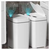 Vanpopubs 2 Pack 2.7 Gal Bathroom Trash Can with Lid, Automatic Trash Can Small Smart Garbage Can Touchless, Slim Motion Sensor Waterproof Plastic Trash Bins for Bedroom Office Kitchen Toilet