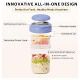 UWILLION Overnight Oats Containers with Handles, 16 oz Glass Mason Jars with Lids, Folding Spoons & Topping Compartments, Yogurt Parfait Cups for Meal Prep, Chia Pudding, Breakfast to Go, 2 Pack