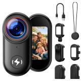4K Mini Body Camera with 64GB Card, Thumb Action Camera Magnetic Mount 1.47" Screen, Wearable POV Camera for TikTok YouTube Vlogging Motorcycle Security