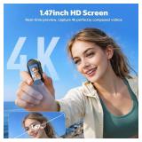 4K Mini Body Camera with 64GB Card, Thumb Action Camera Magnetic Mount 1.47" Screen, Wearable POV Camera for TikTok YouTube Vlogging Motorcycle Security