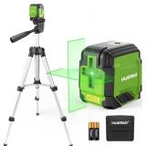 Laser Level with 40in Tripod, HUEPAR 98Ft Self Leveling Laser Level Green Line Laser Cross Line Laser Leveler Tool for Picture Hanging, Home Renovation, Indoor Project, Battery&Carrying Bag Included