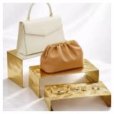 Purse Display Stand, Set of 3 Ripple Texture Stainless Steel Display Risers for Handbags, Wallets, Shoe& Perfume, Closet Shelves, Boutique Counters & Retail Use(Gold)