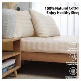 2-Pack Pure Cotton Bottom Sheet Twin Size, 600 Thread Count 16" Deep Pocket Egyptian Cotton Fitted Sheet (2-Pack, Twin, Stripted Beige)
