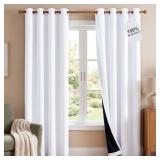 NICETOWN 100% Blackout Window Curtain Panels, Cold and Full Light Blocking Drapes with Black Liner for Nursery, 84 inches Drop Thermal Insulated Draperies (White, 2 Pieces, 52 Wide Each Panel)