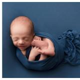 3Pcs Newborn Photography Props Baby Photoshoots Photo Posing Wraps Backdrops with Headband Stretch (Wrap + Backdrop + Headband, Dark Blue)