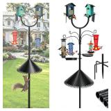 Squirrel Proof Bird Feeder Pole, Dual U-Shape 92" Adjustable Heavy Duty Stand, Multi-Purpose Outdoor Bird Feeding Station & Yard Decor, Includes Hooks, Trays, Baffle & Base