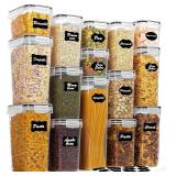 Vtopmart Airtight Food Storage Containers Set with Lids, 15pcs BPA Free Plastic Dry Food Canisters for Kitchen Pantry Organization and Storage, Dishwasher safe,Include 24 Labels, Black